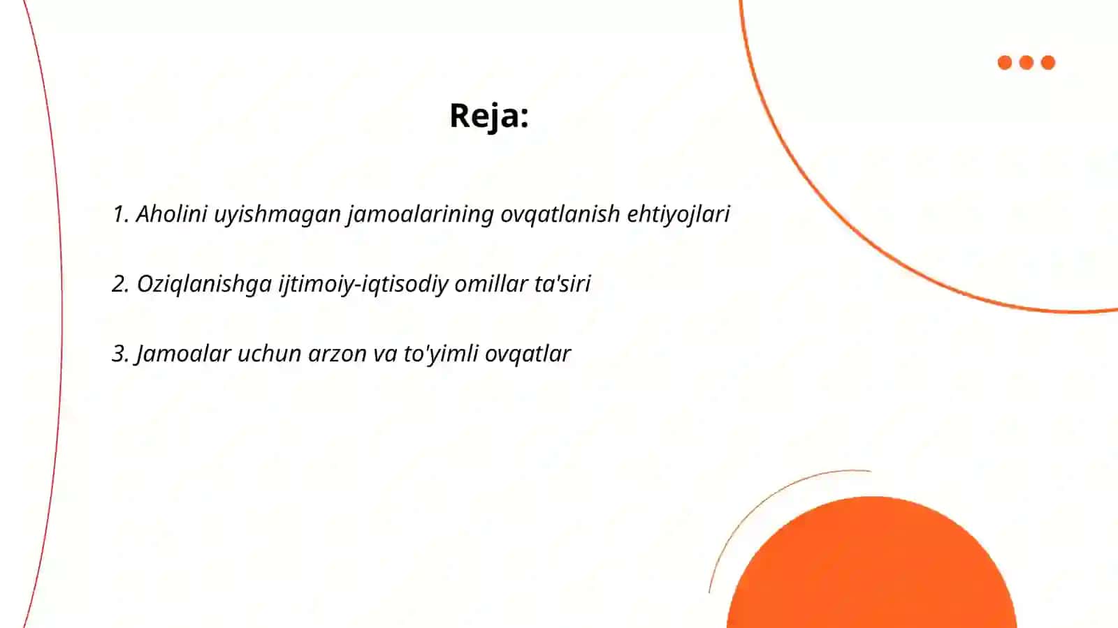 Aholini uyishmagan jamosini ovqat ratsionini tuzish 2