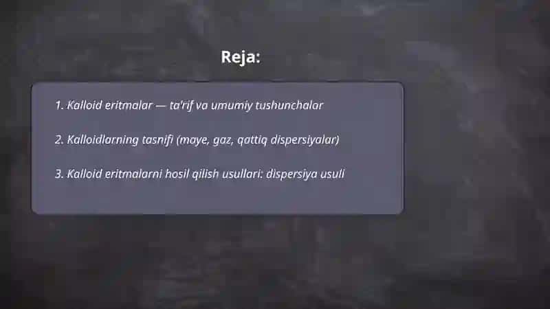 Kalloid eritmalarni olinish va xossalari 2