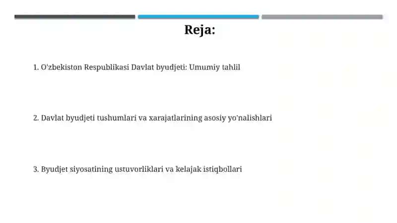 O'zbekiston Respublikasi Davlat budjeti daromadlari va xarajatlari tahlili 2