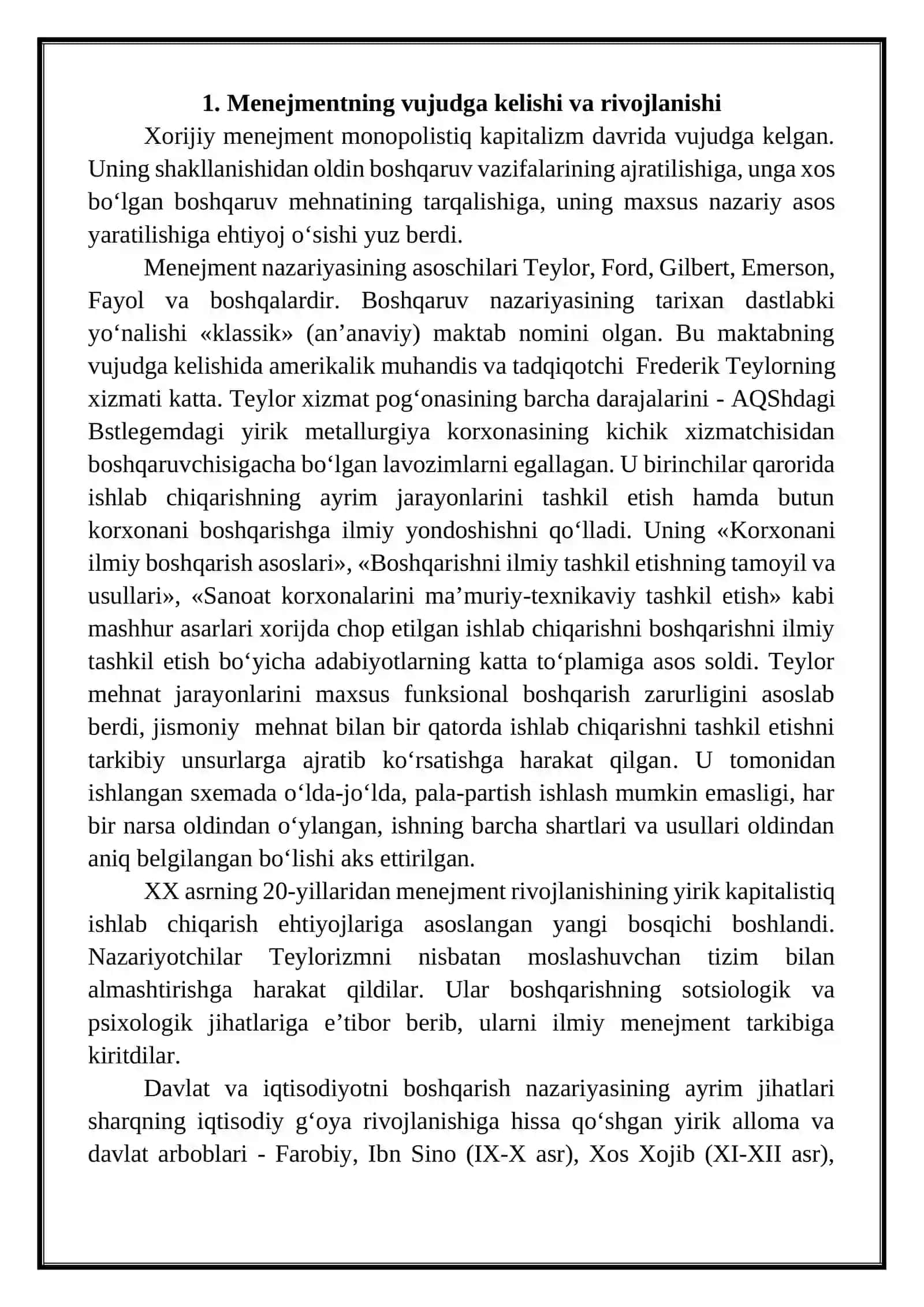 Menejment nazariyasi va amaliyotining rivojlanishi 2