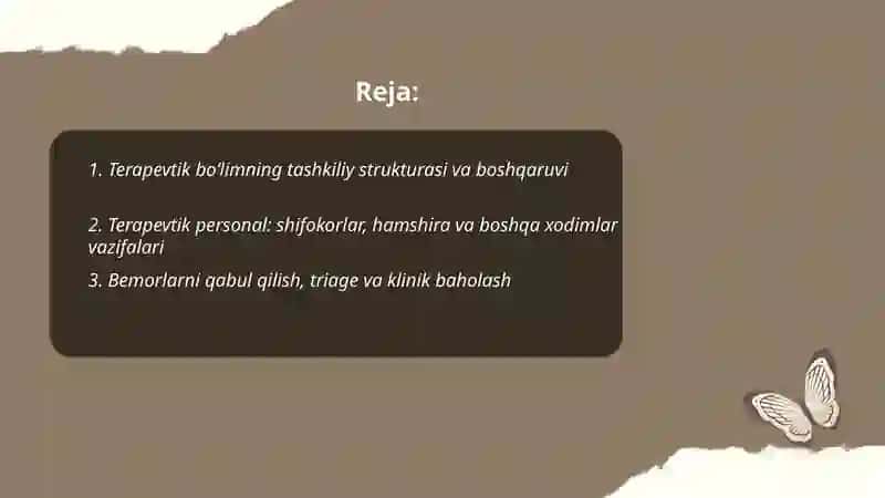 Shifoxonalarda terapevtik (davolash) boʻlimi 2