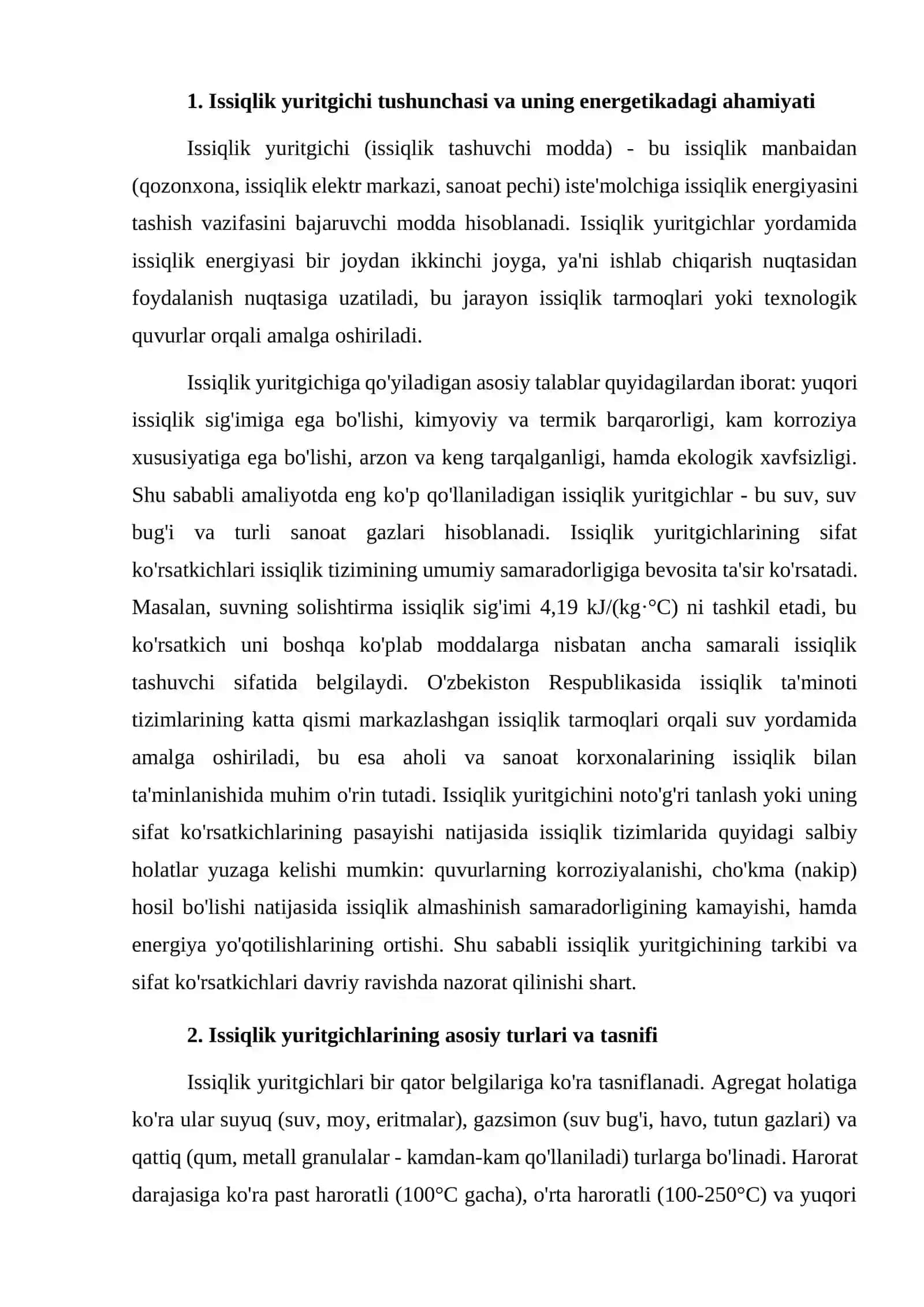 ISSIQLIK YURITGICHLARINING TASNIFI 2