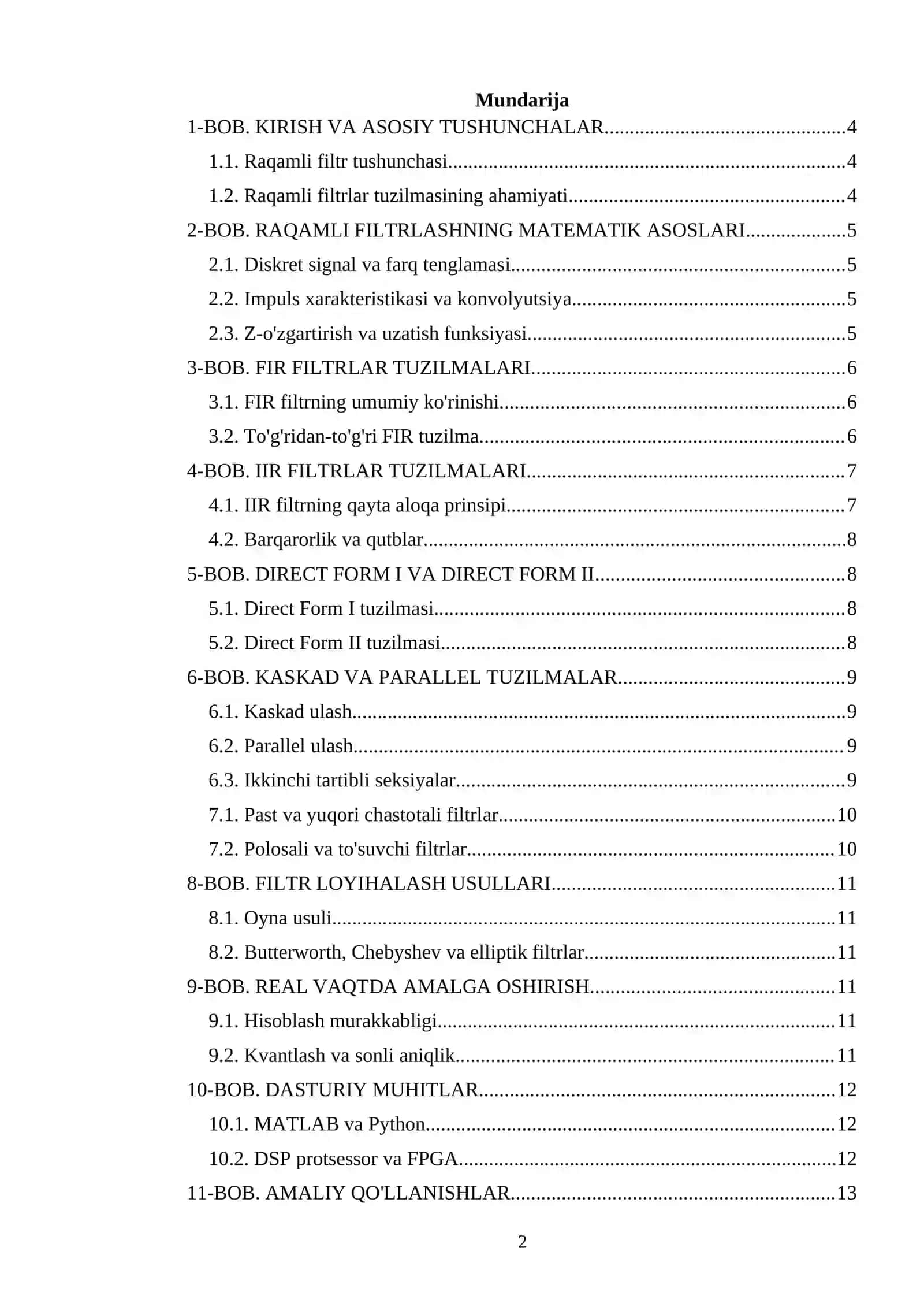Raqamli filtrlar tuzilmalari 2