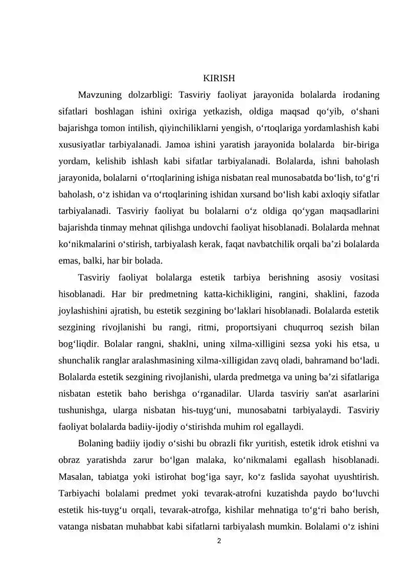 Maktabgacha  tarbiya  yoshidagi bolalarni  har tomonlama  tarbiyalashda  tasviriy  faoliyatga  o‘rgatish  metodikasining ahamiyati 2