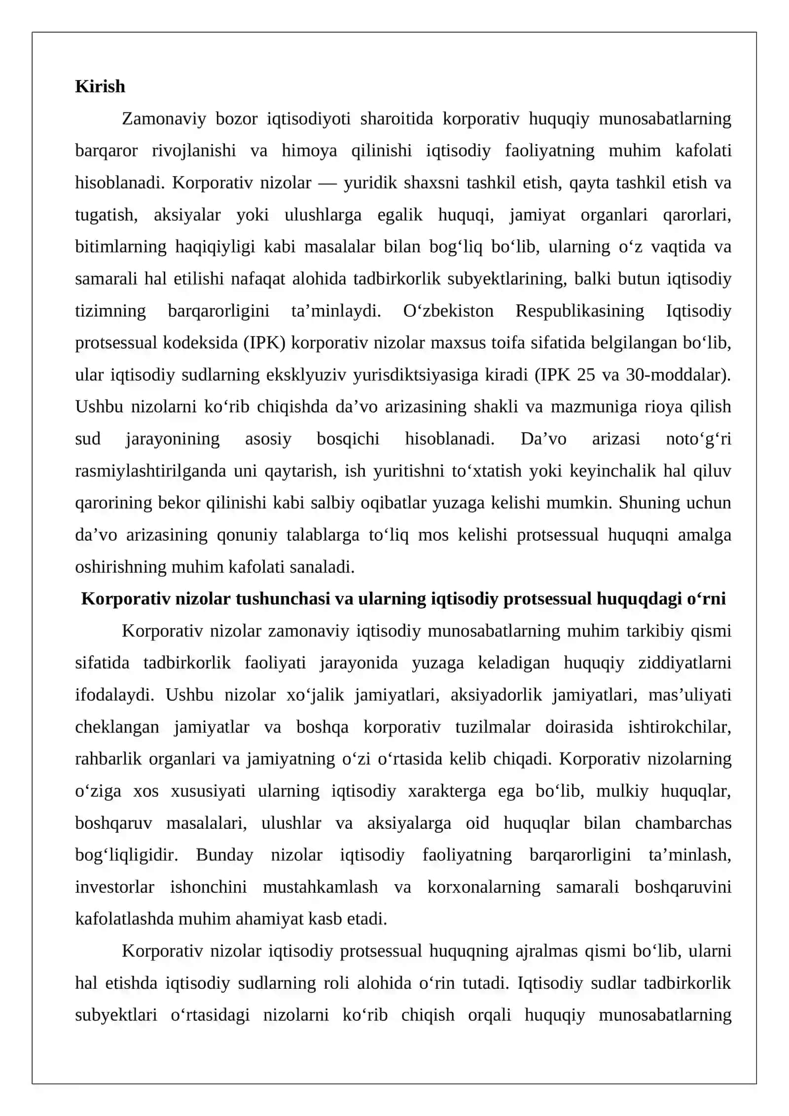 Korporativ nizolar bo‘yicha da’vo arizasining shakli va mazmuni 2