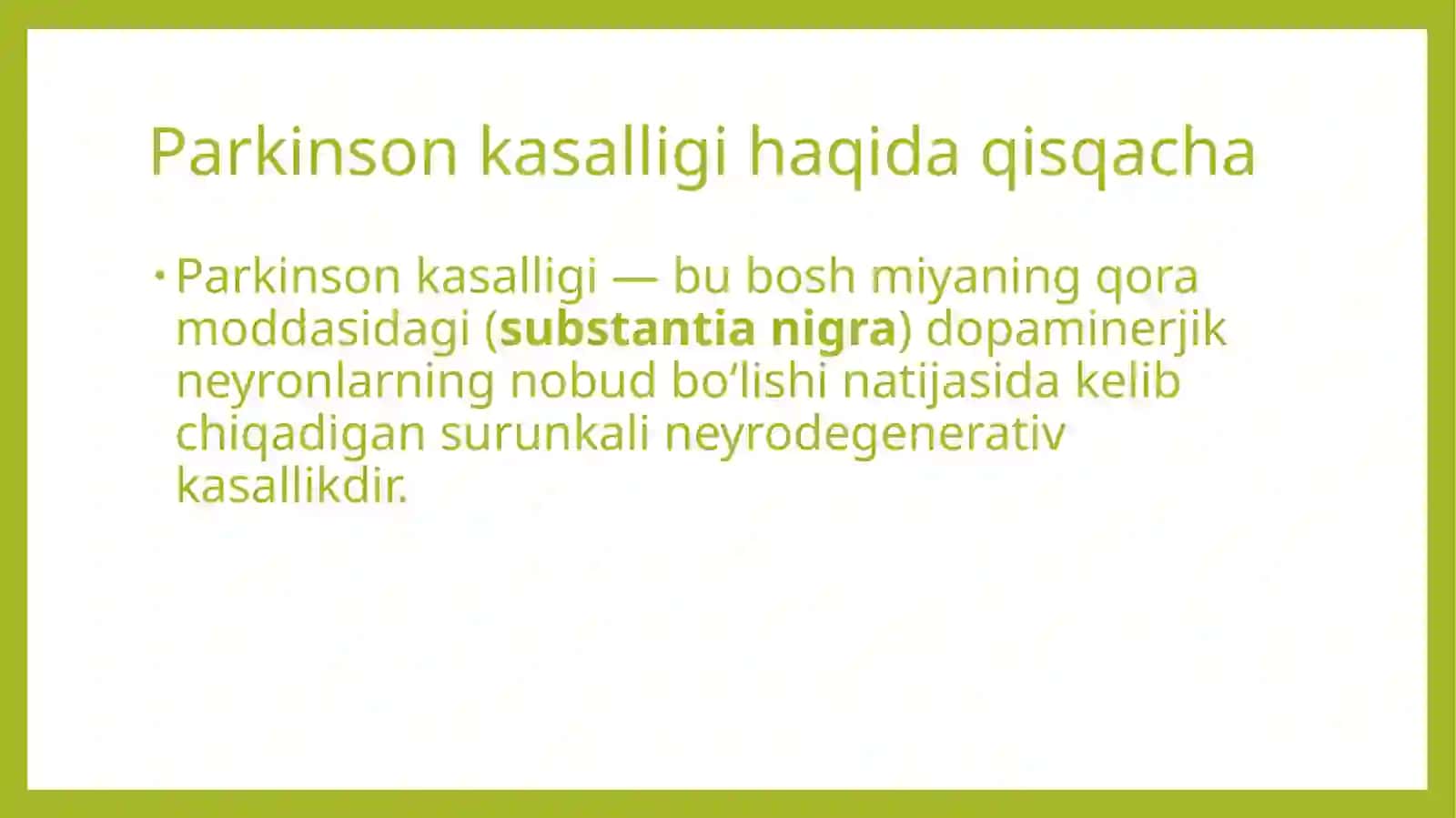 Parkinson kasalligini davolashda ishlatiladigan dori vositalar 2