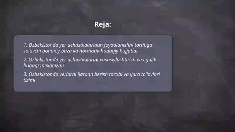 Ozbekistonda yer uchastkalaridan foydalanishining iqtisodiy huquqiy mexanizmi 2
