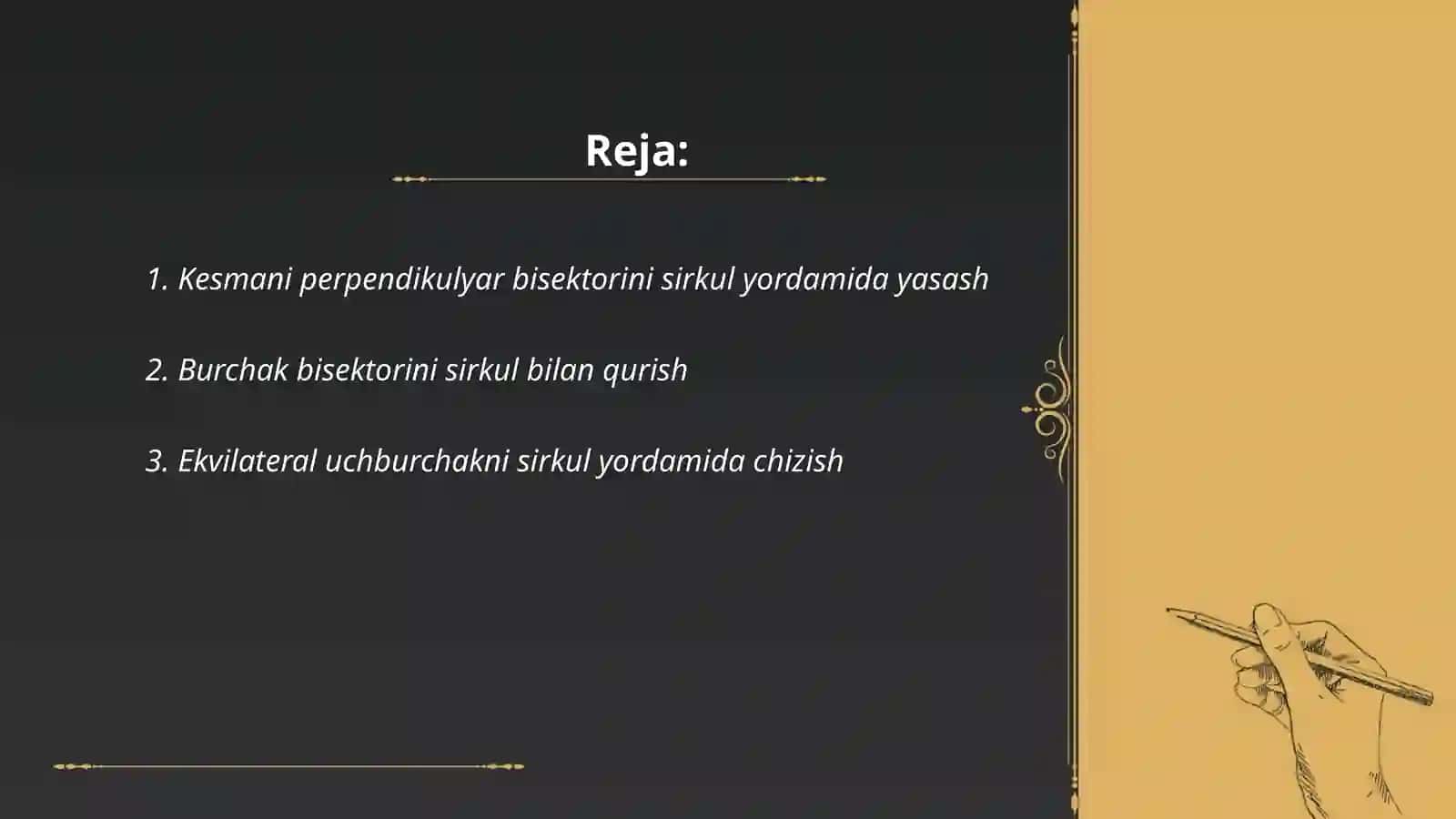 Yasashga doir masalalar. Sirkul va transportir bilan ishlash 2