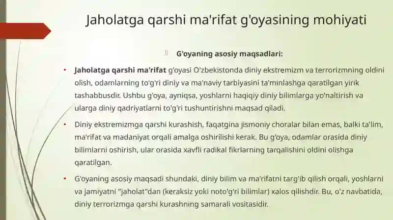 O'zbekistonda diniy terrorizmga qarshi «Jaholatga qarshi ma'rifat» g'oyasining ahamiyati, geosiyosiy jarayonlarda diniy omilning aks etishi 2