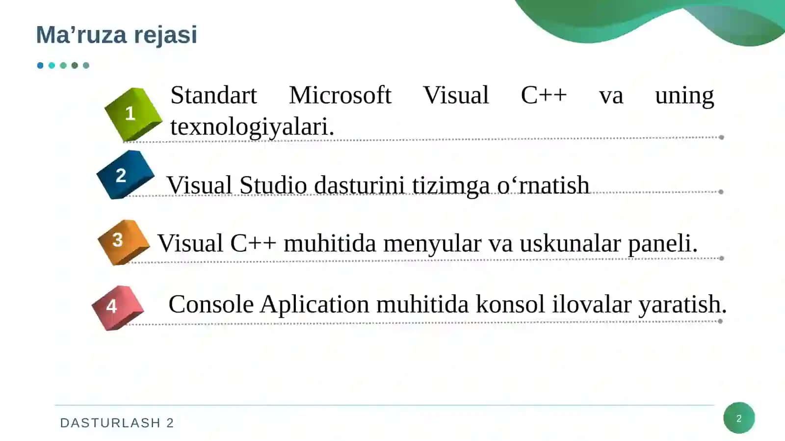 Visual C++ muhitida dasturlash. Visual C++ muhitida mеnyular va uskunalar panеli 2