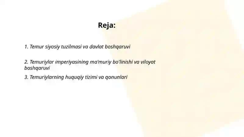 Temur va temuriylar imperiyasi davlati va huquqi 2