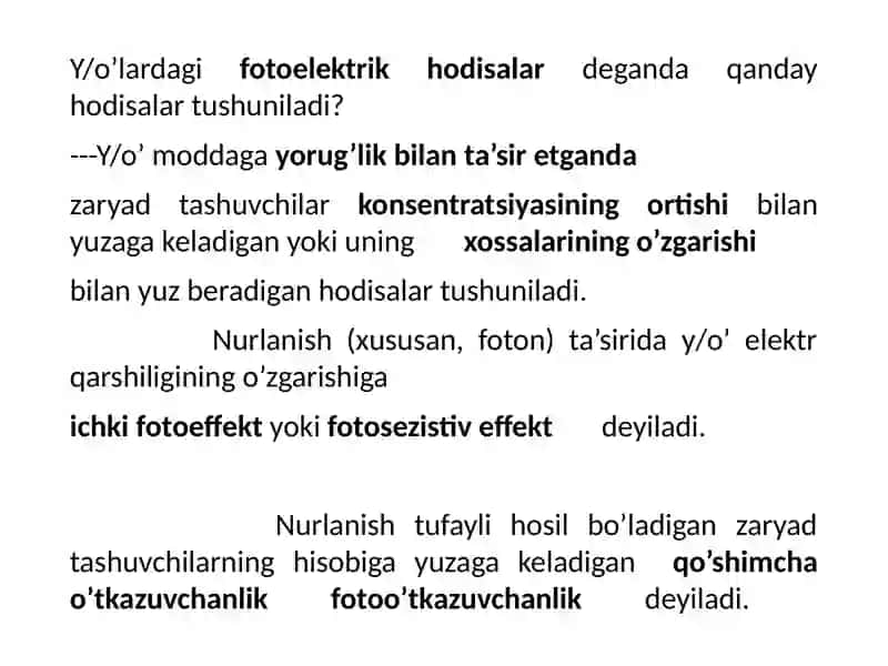 YARIMO’TKAZGICHLARNING FOTOELEKTRIK XOSSALARI 2