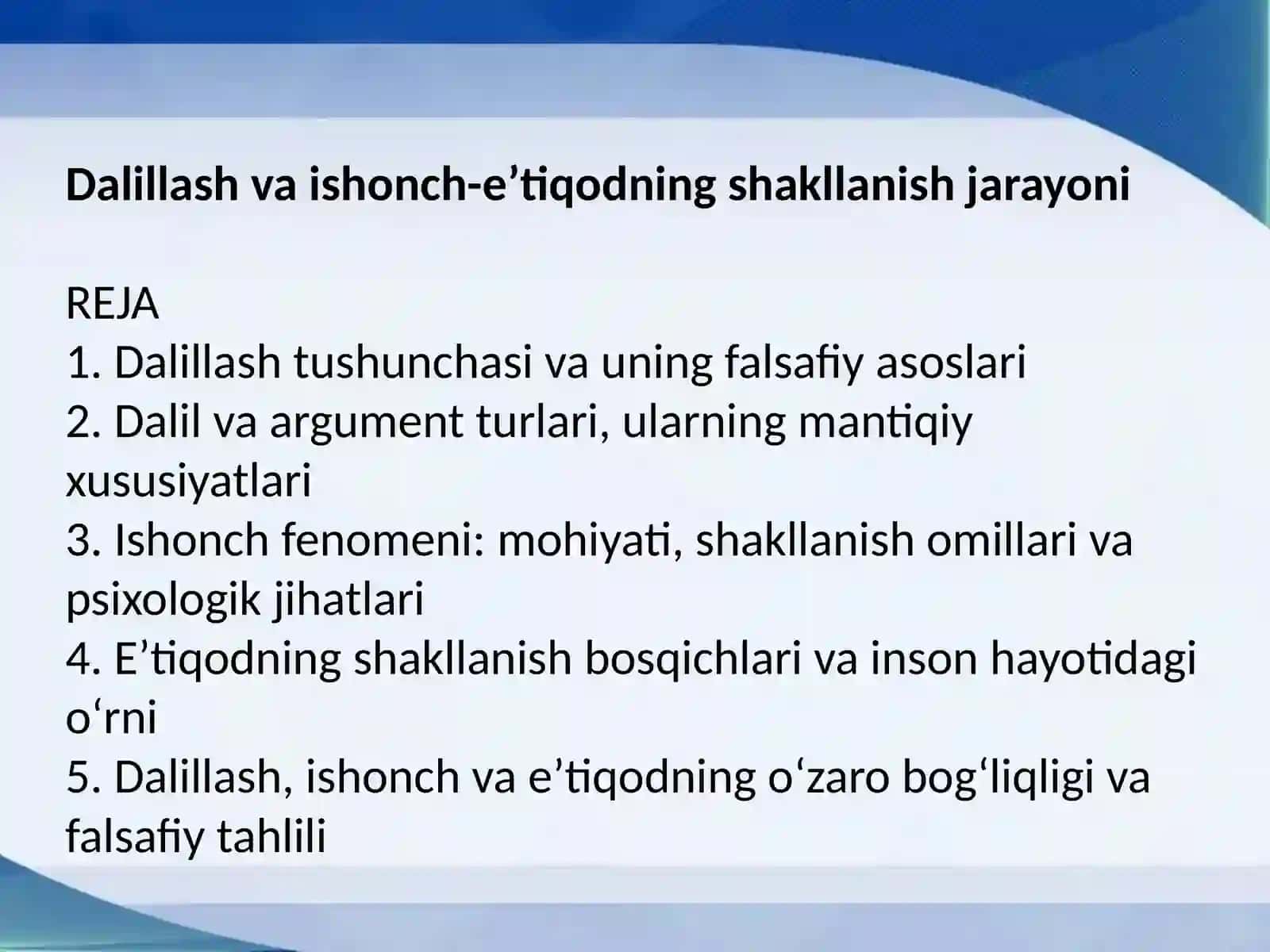 Dalillash va ishonch-e’tiqodning shakllanish jarayoni 2