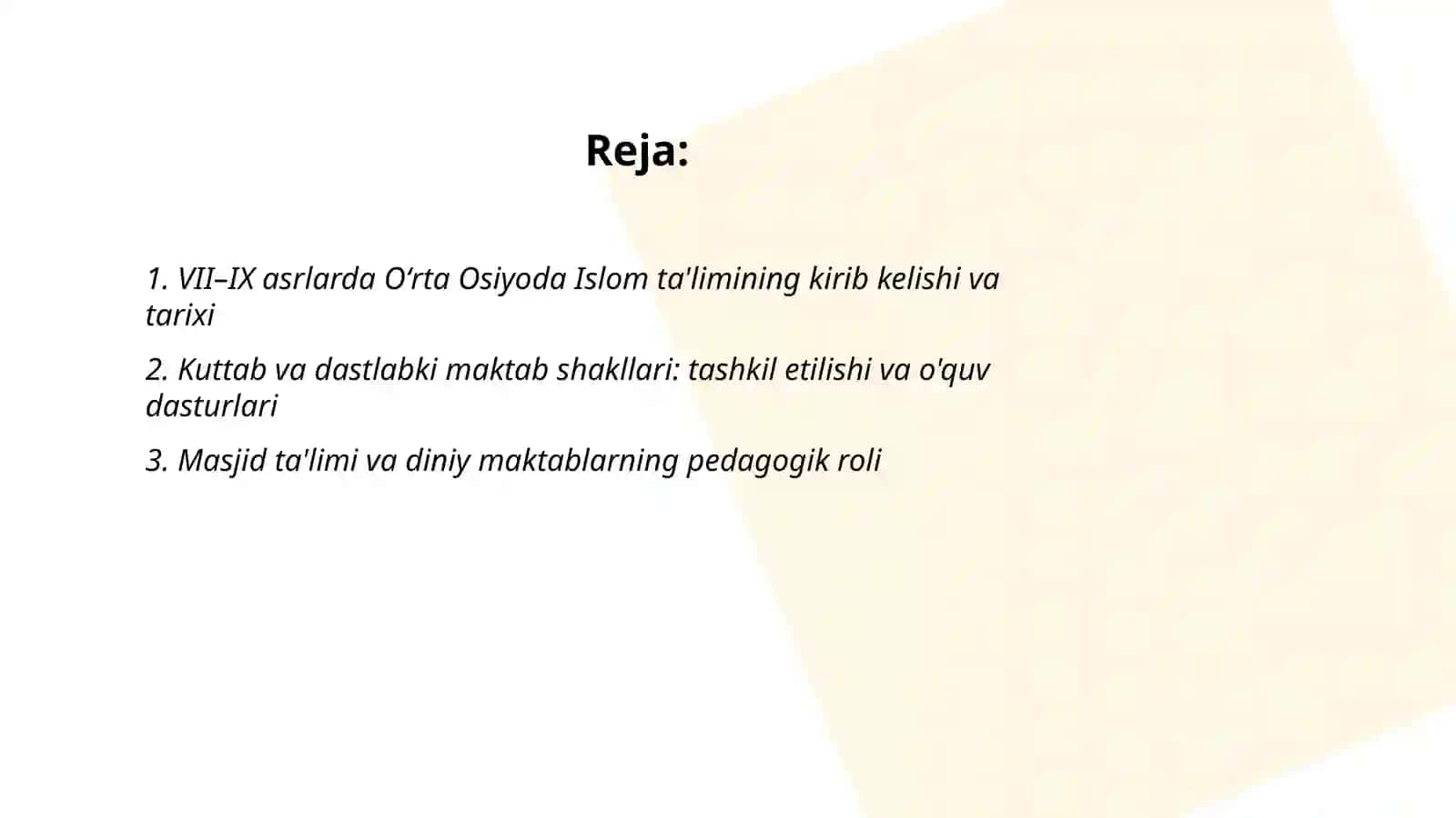 vıı asrdan ıx asrning birinchi yarimigacha Oʻrta Osiyoda tarbiya, maktab va pedafogik fikirlar 2