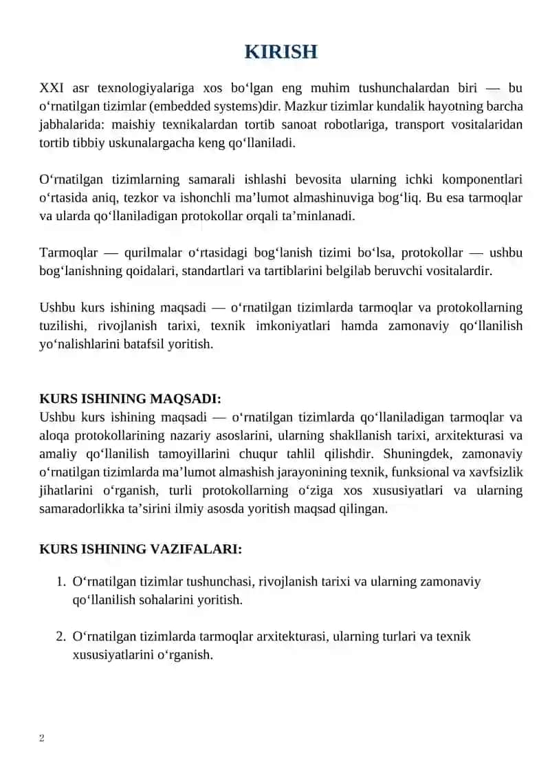 O‘rnatilgan tizimlarda tarmoqlar va protokollar 2