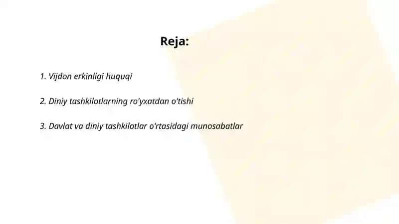 Vijdon erkinligi va diniy tashkilotlar to'g'risidagi qonuni 2