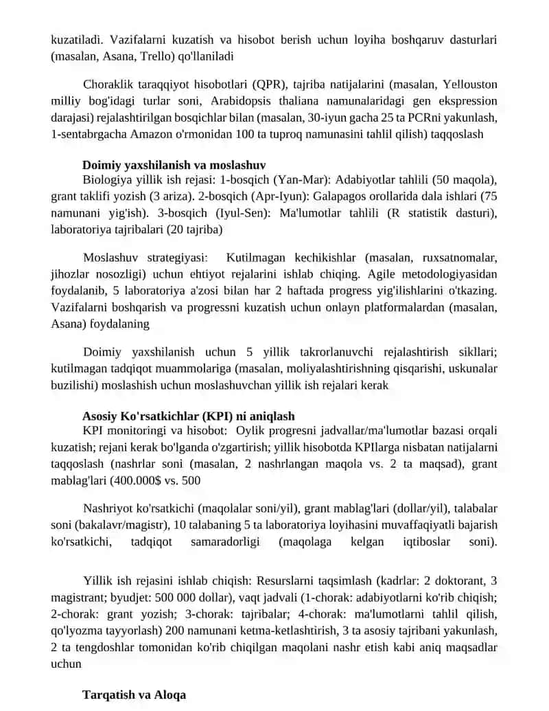 Biologiya fanlari bo'yicha yillik ish rejasini tuzish 2
