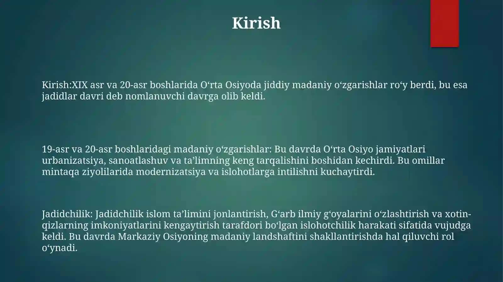 Xix Asr 2-Yarmi Xx Asr Boshlarida O'Rta Osiyo Xalqlari Madaniyati 2
