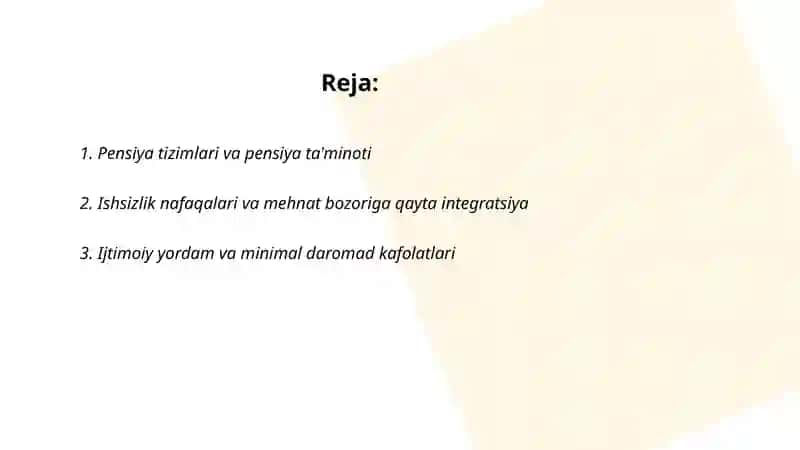 Yevropa mamlakatlarida aholining ijtimoiy himoyasi 2