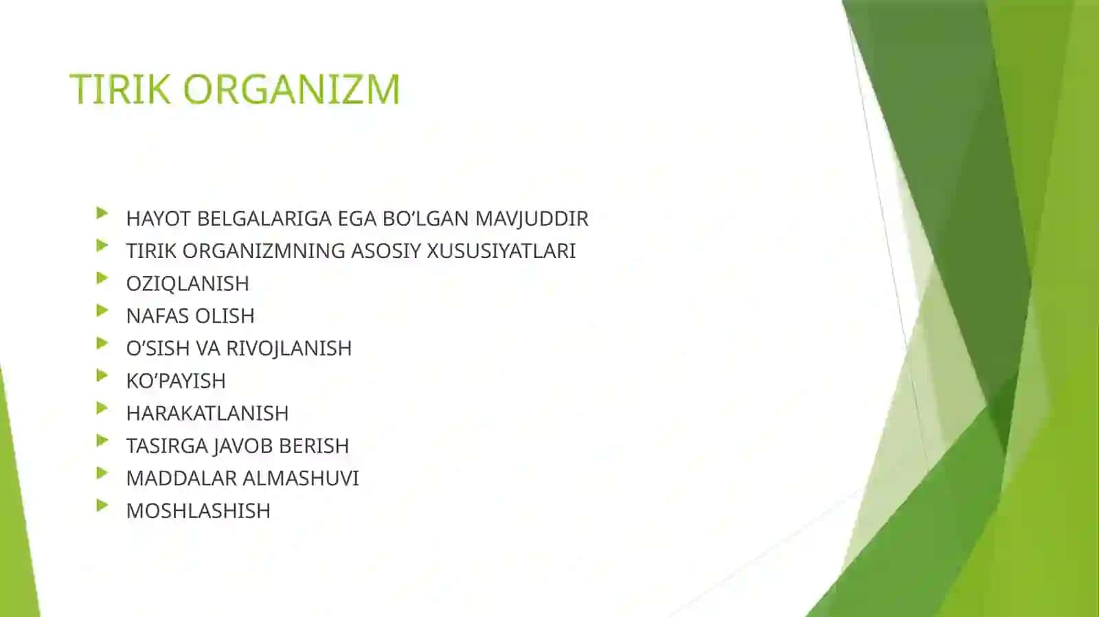 TIRIK ORGANIZM TOQIMA VA HUJAYRAGA FIZIK OMILLARINI TASIRI 2
