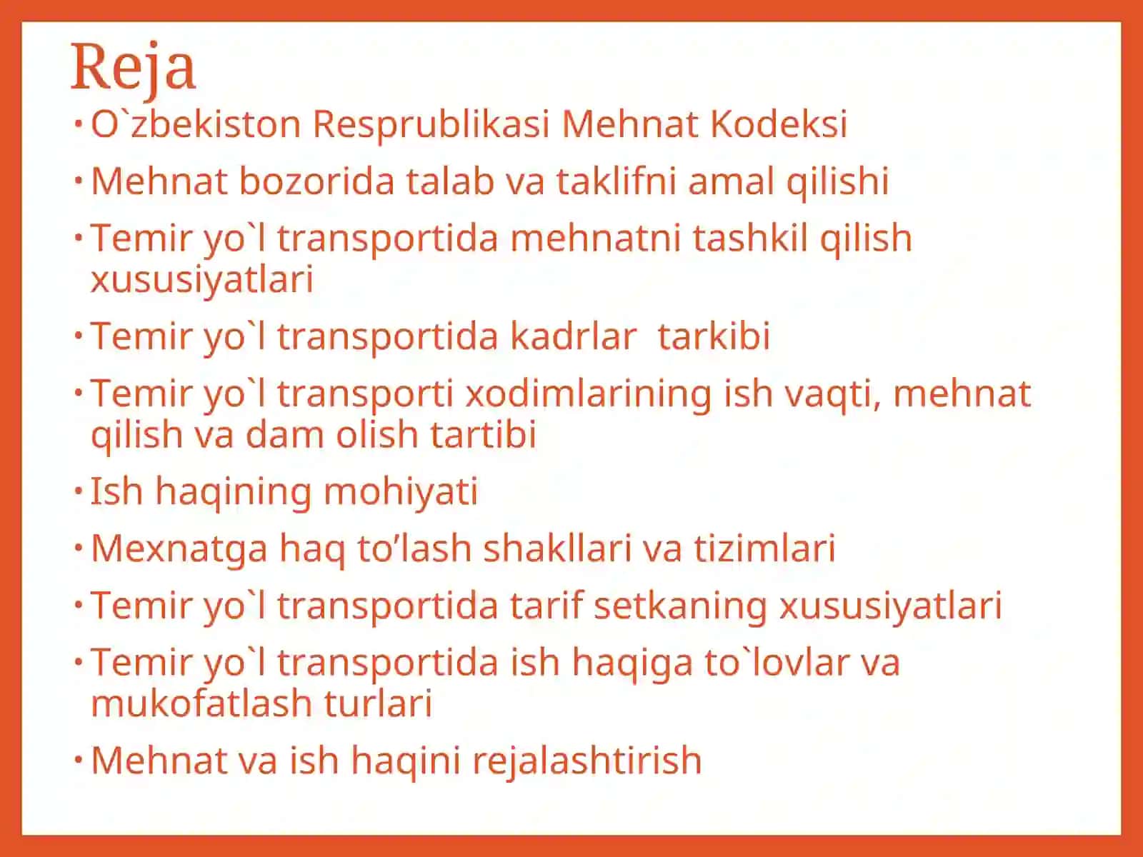 Tеmir yo`l trаnspоrtidа mеhnаtni tаshkil qilish хususiyatlаri 2