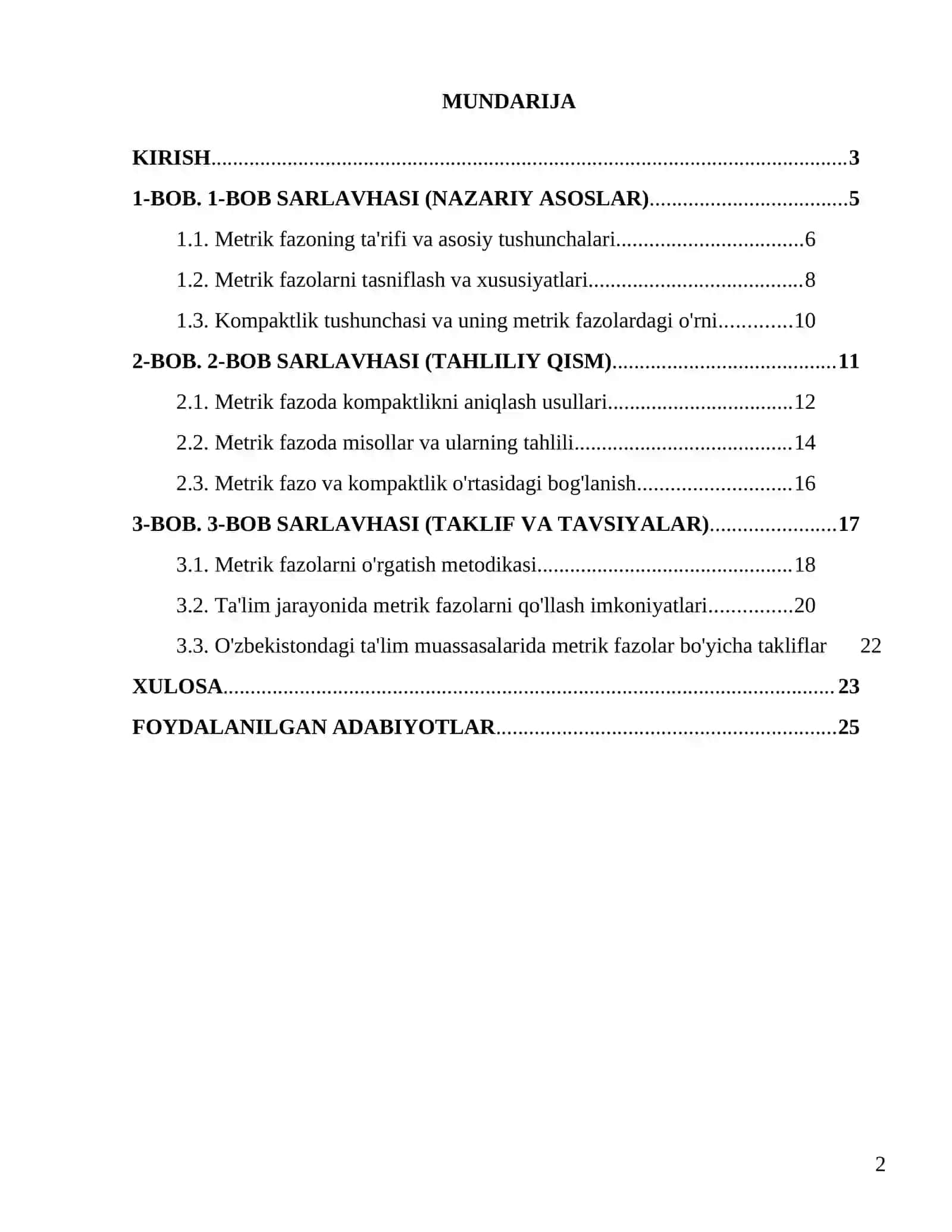 Metrik fazo. Misollar. Metrik fazoda kompaktlilik 2