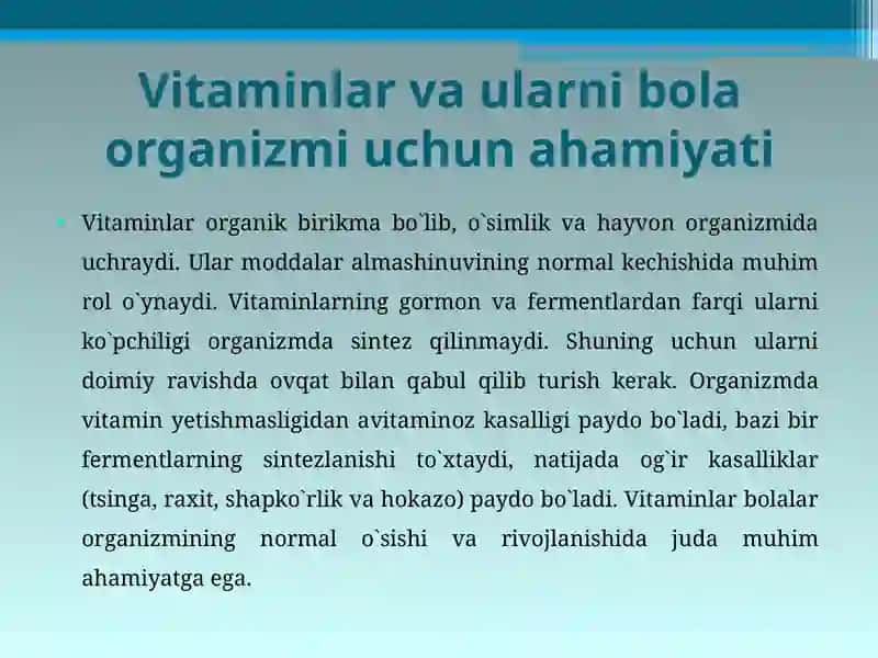 Vitaminlar va ularning organizm uchun ahamiyati 2