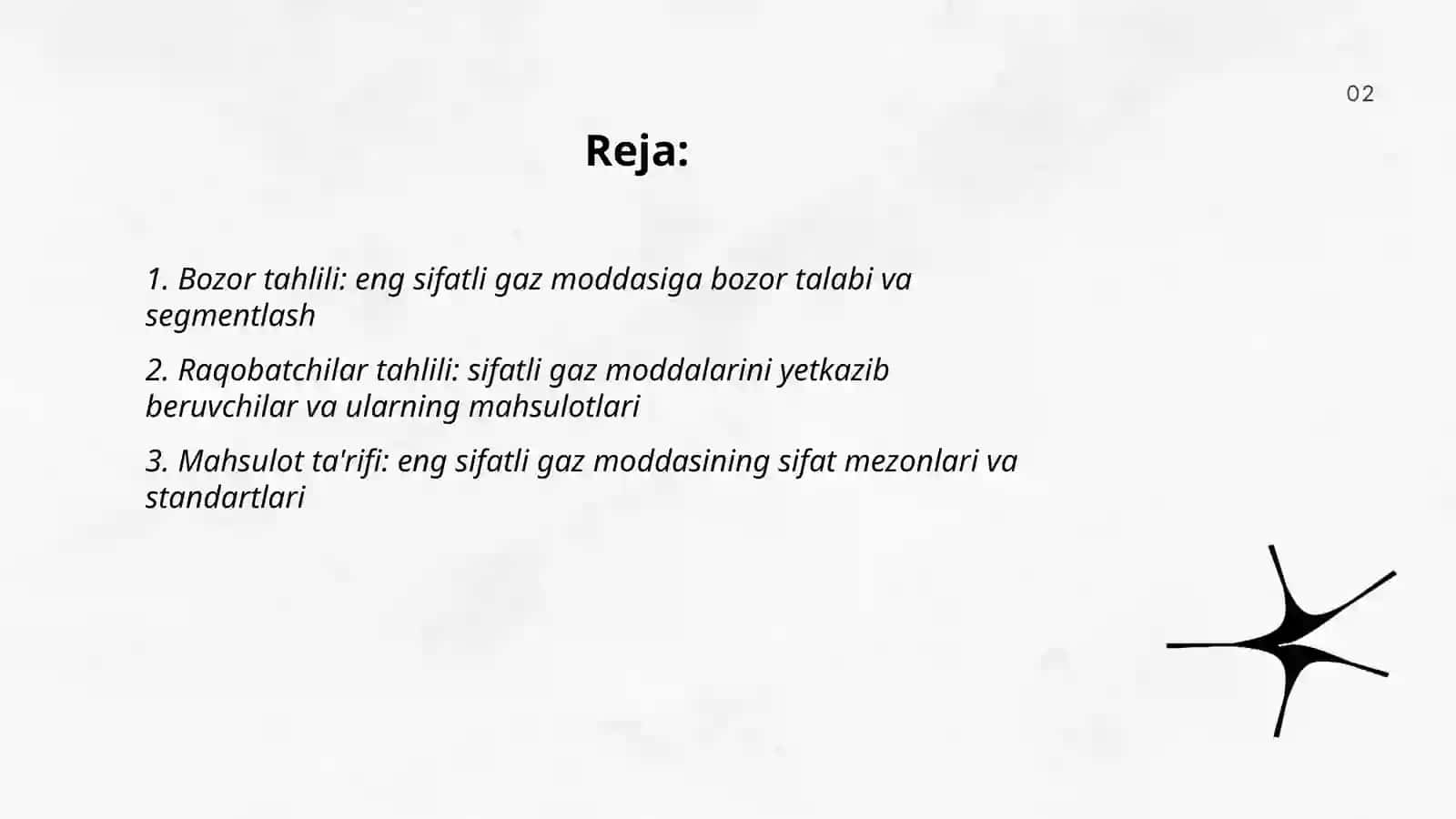 Biznes reja yaratish. eng sifatli gaz moddasini aniqlash 2