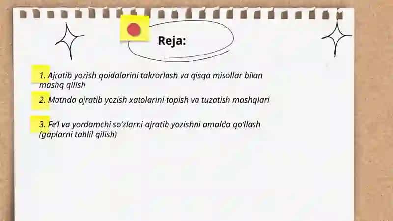 Ajratib yozish qoidalarini amalda qoʻllash boʻyicha tavsiya mashqlar 2