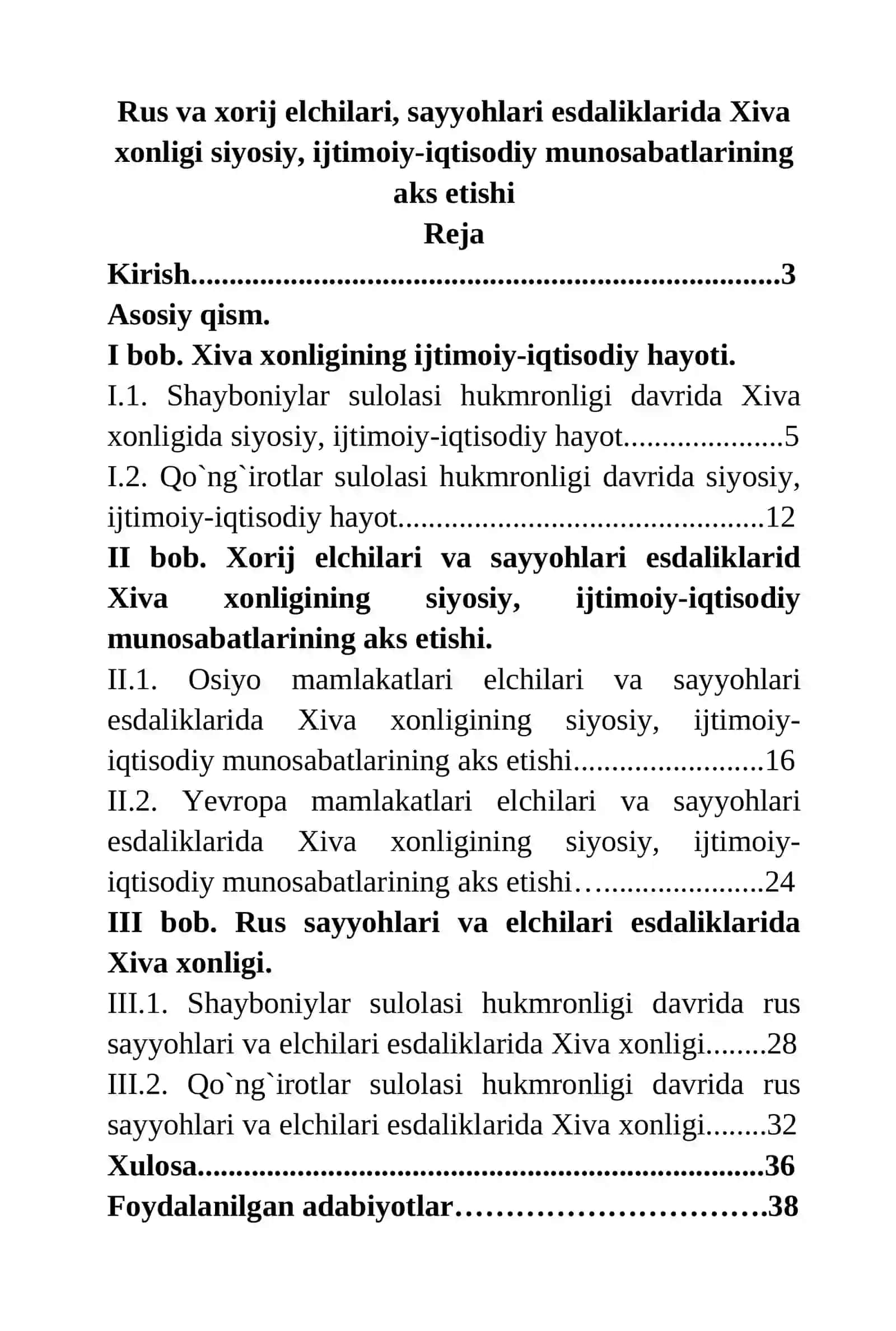 Rus va xorij elchilari, sayyohlari esdaliklarida Xiva xonligi siyosiy, ijtimoiy-iqtisodiy munosabatlarining aks etishi 2