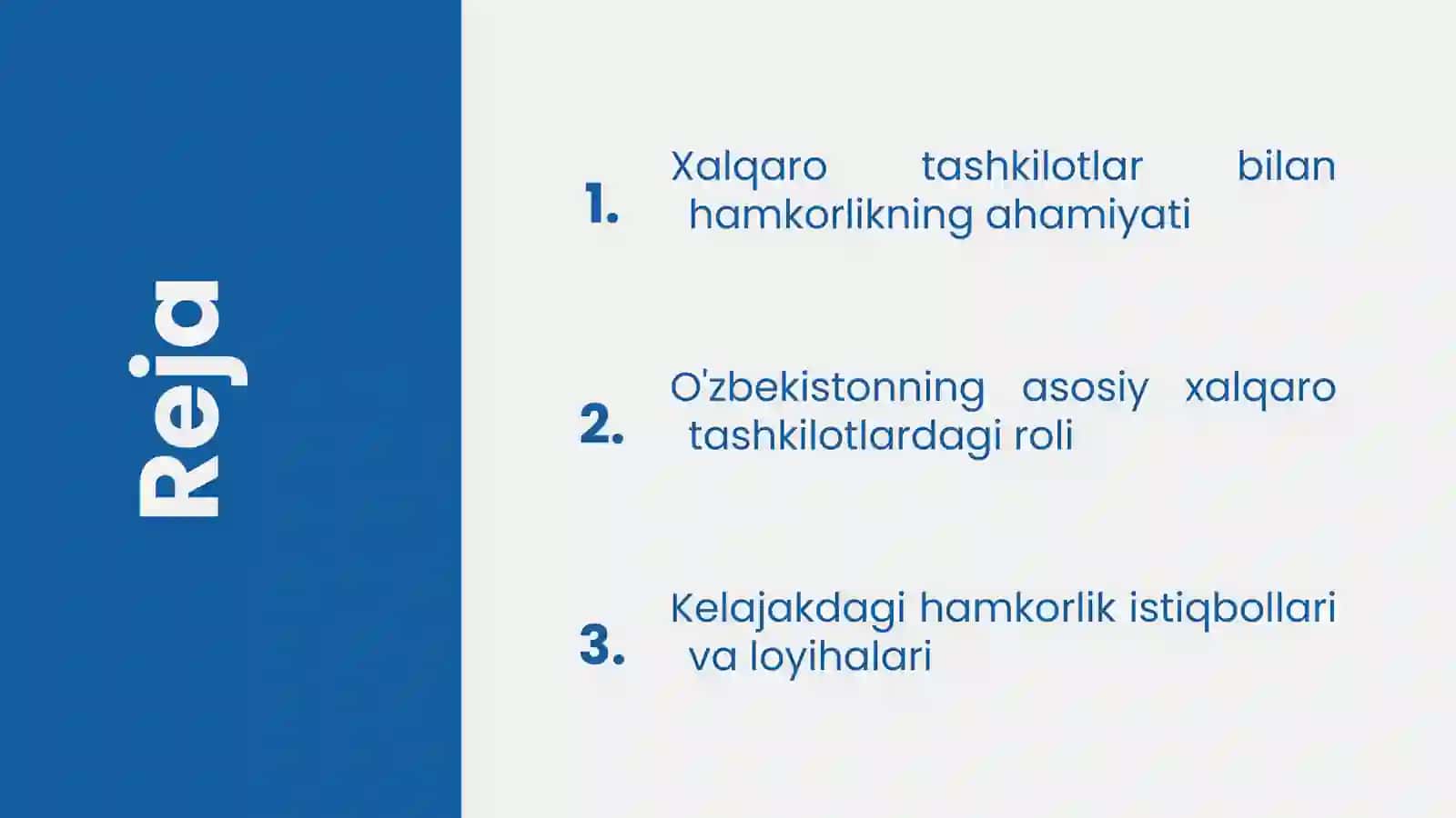 "O'zbekistonning Xalqaro tashkilotlar bilan hamkorlik aloqalari" 2