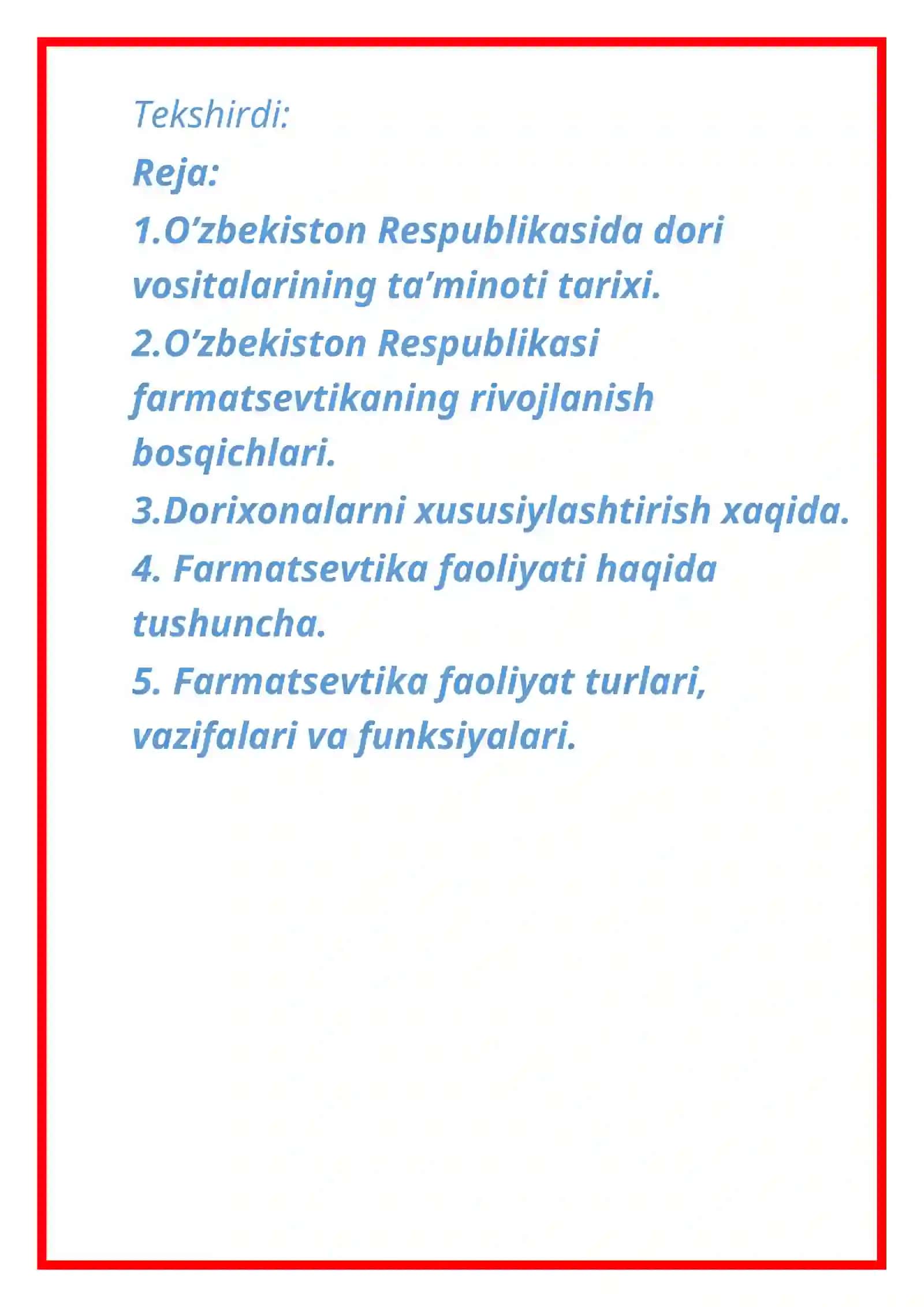 O’zbekiston Farmatsevtika tarmog’ini tuzilmasi 2