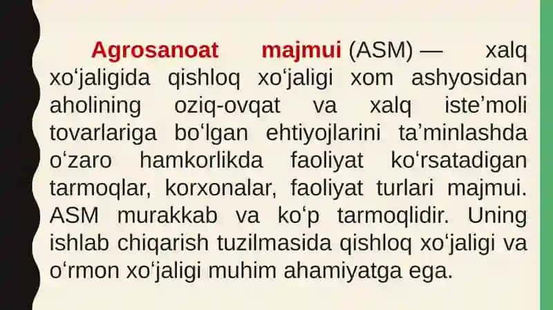 O`ZBEKISTON AGROSANOAT MAJMUASI VA UNING RIVOJLANISHI 2