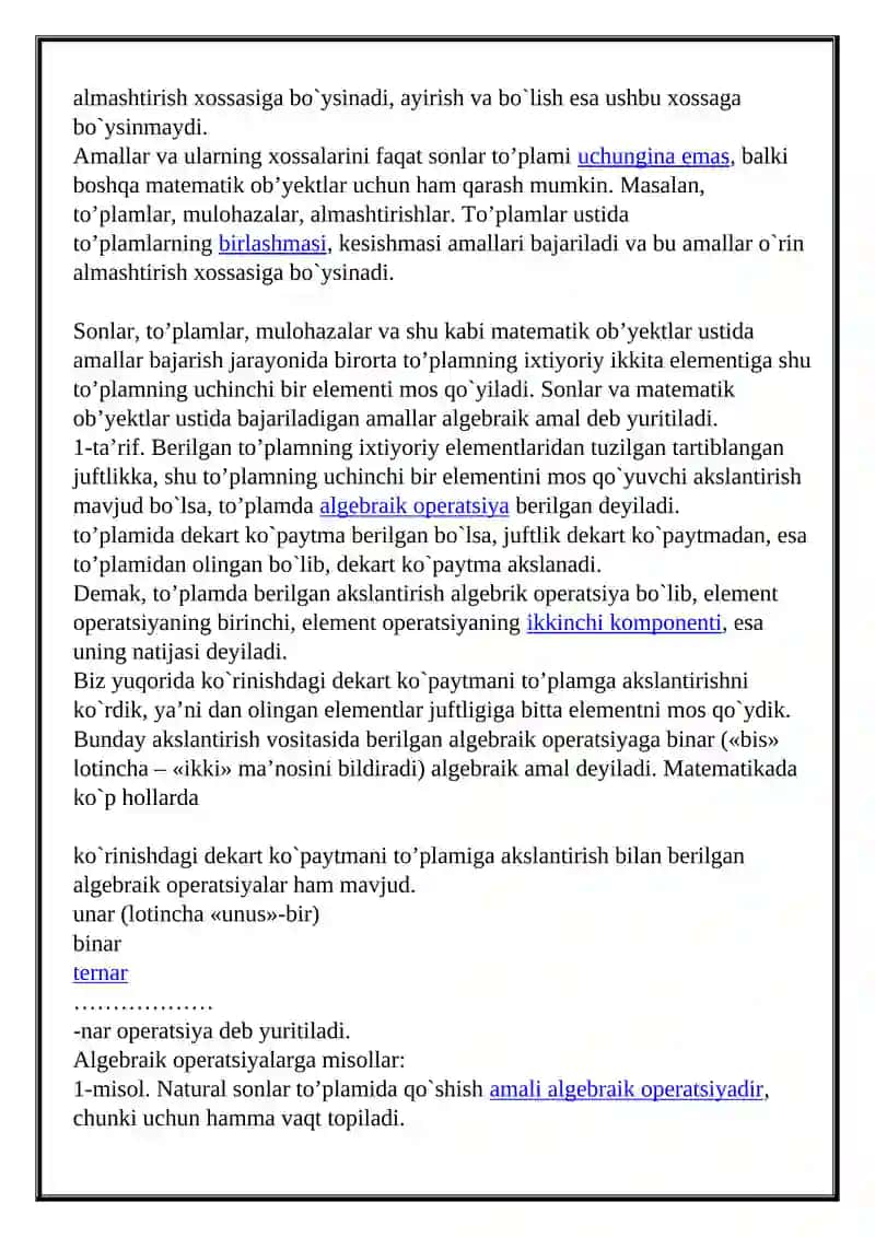 Algebraik operatsiyalar 2