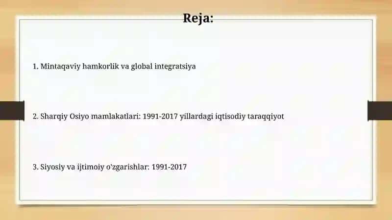 Sharqiy Osiyodagi siiyosiy o'zgarishlar (1991-2017) 2