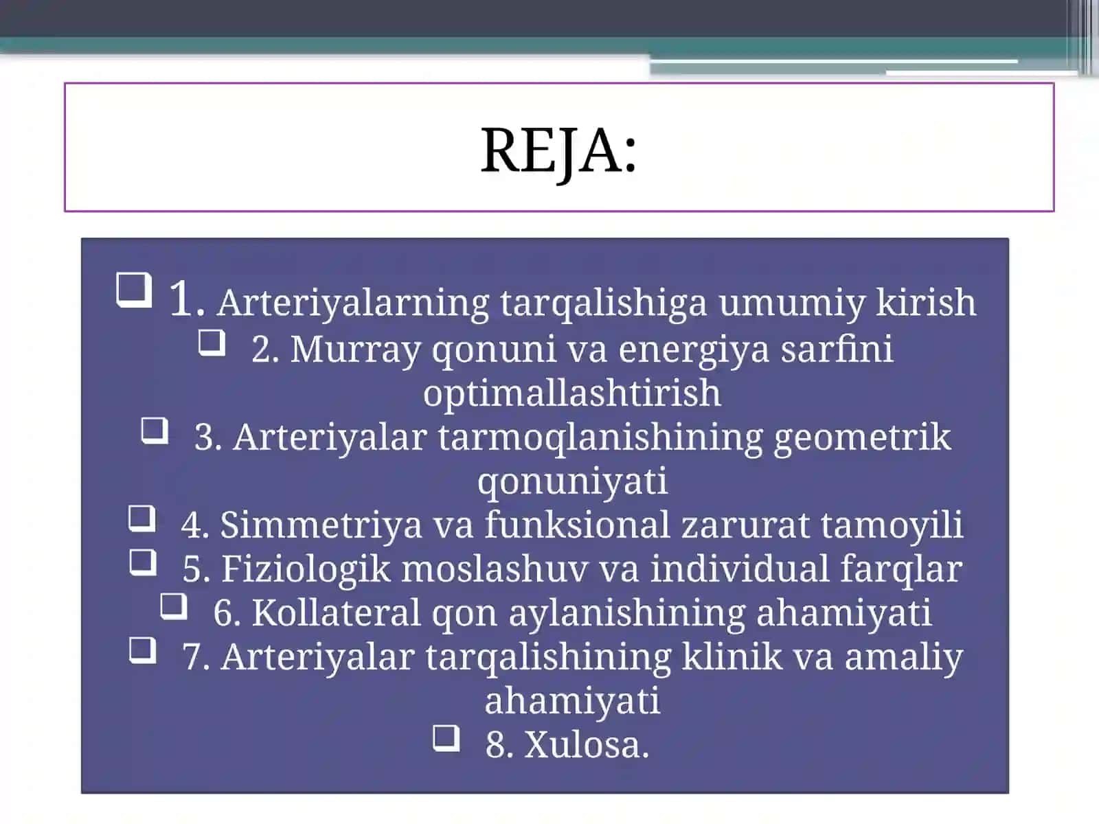 Arteriyalarning tarqalish qonuni 2