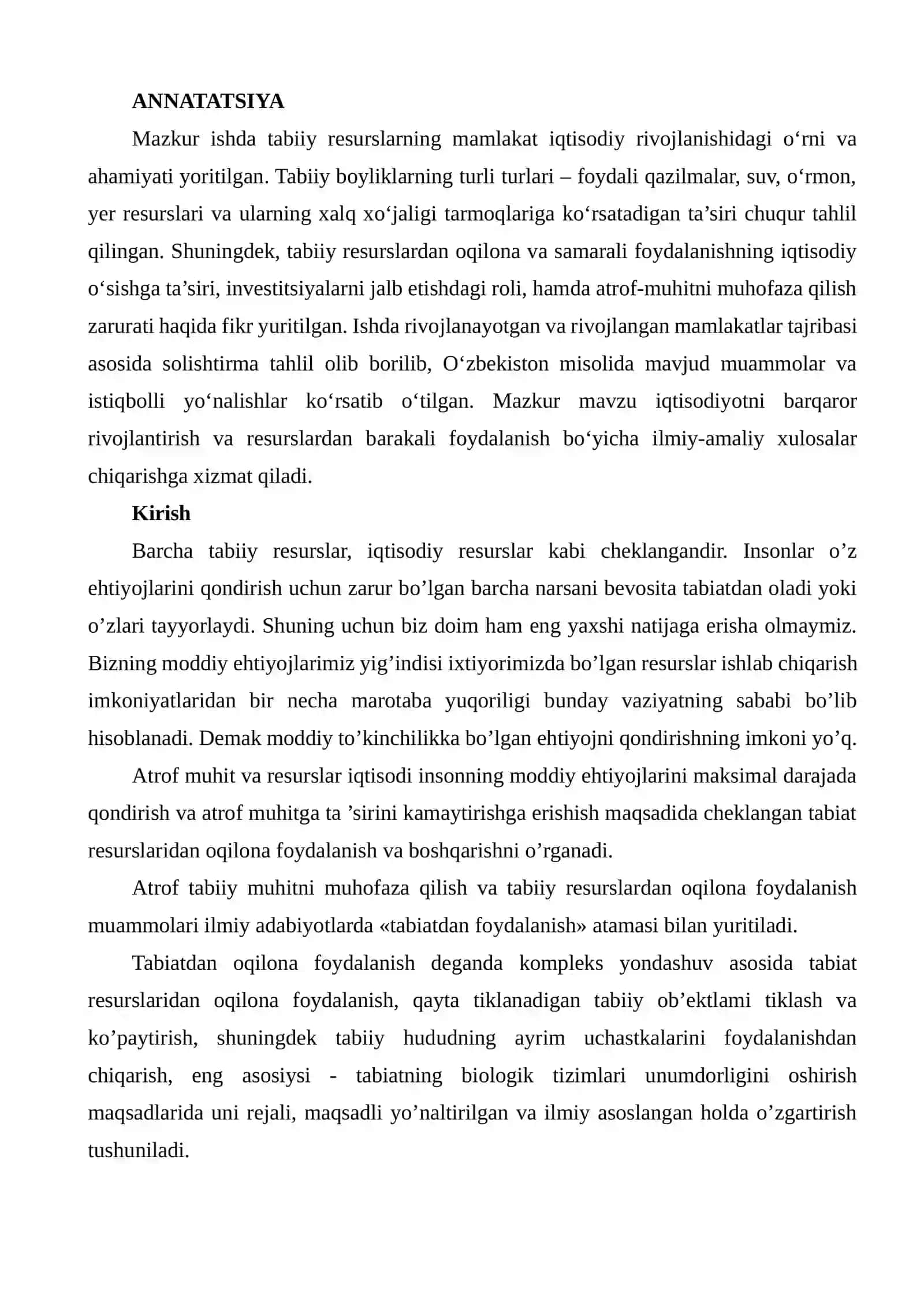 TABIIY RESURSLARNING IQTISODIY RIVOJLANISHDA TUTGAN O‘RNI 2