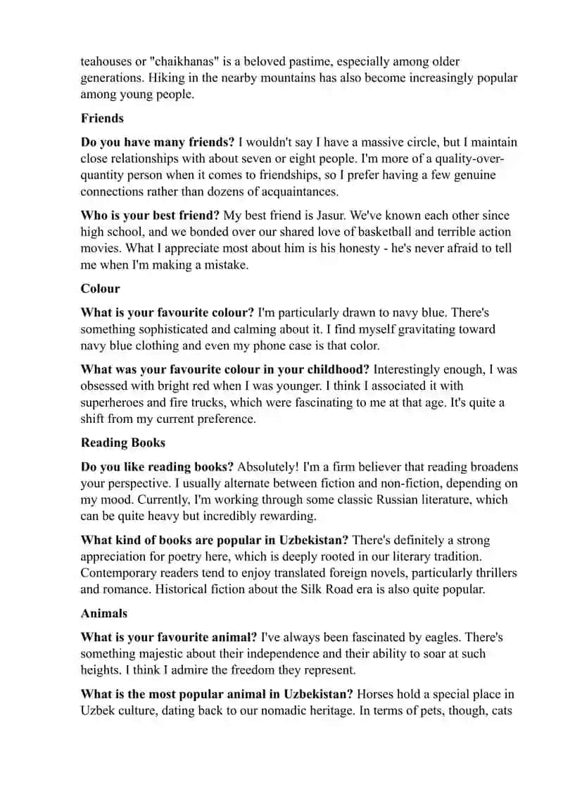 English speaking part 1 Questions and Answers 2