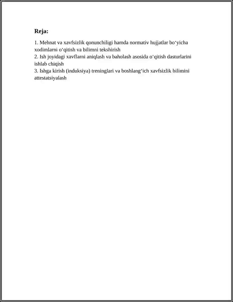 XAVFSIZ FAOLIYATNI TASHKIL QILISHDA XODIMLAR BILIMINI TEKSHIRISH VA OʻQITISH 2