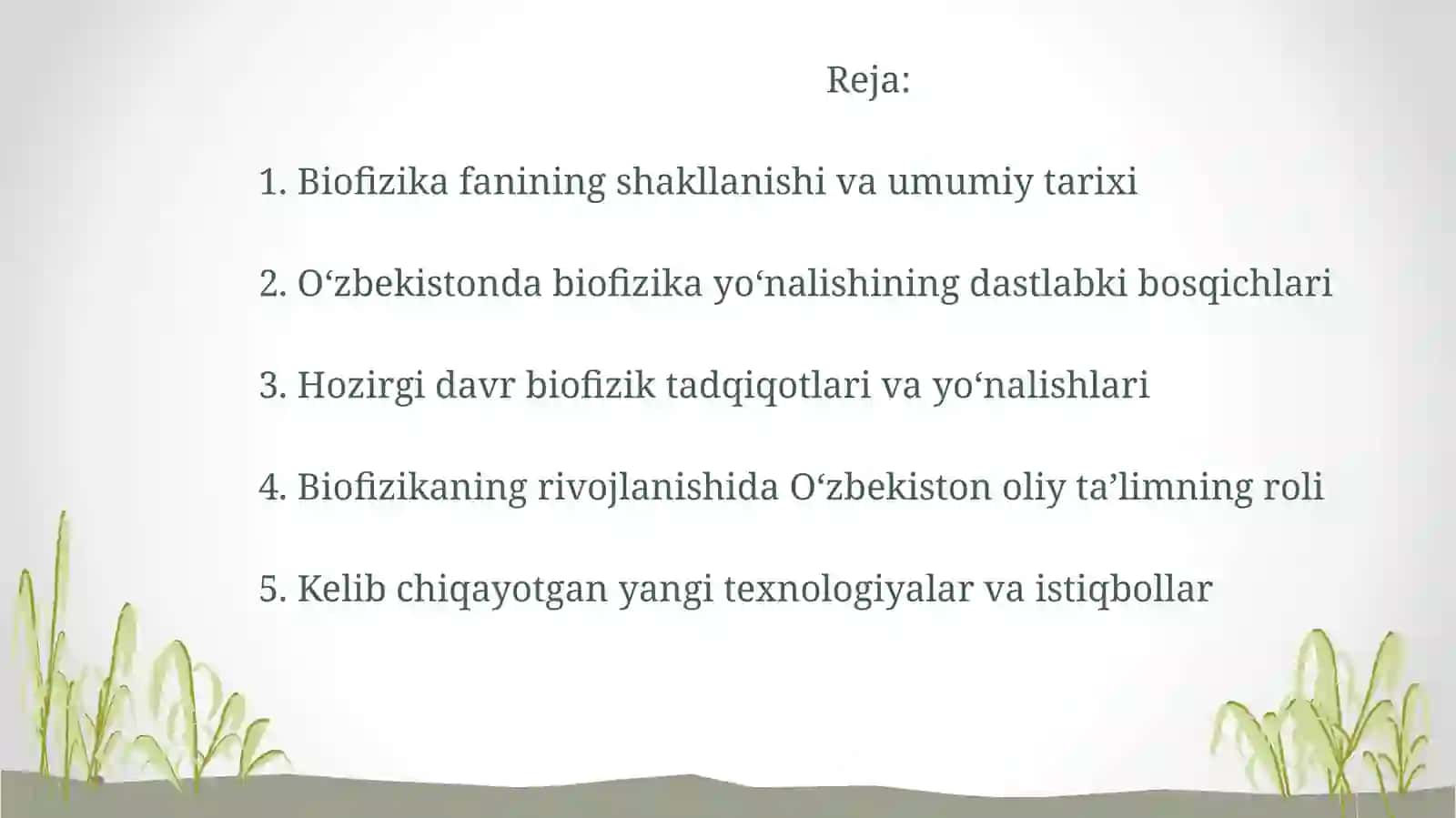 BIOFIZIKA fanidan "O’zbekistonda Biofizika tadqiqotlarini rivojlanishi" Mavzusida MUSTAQIL TA'LIM ISHI 2