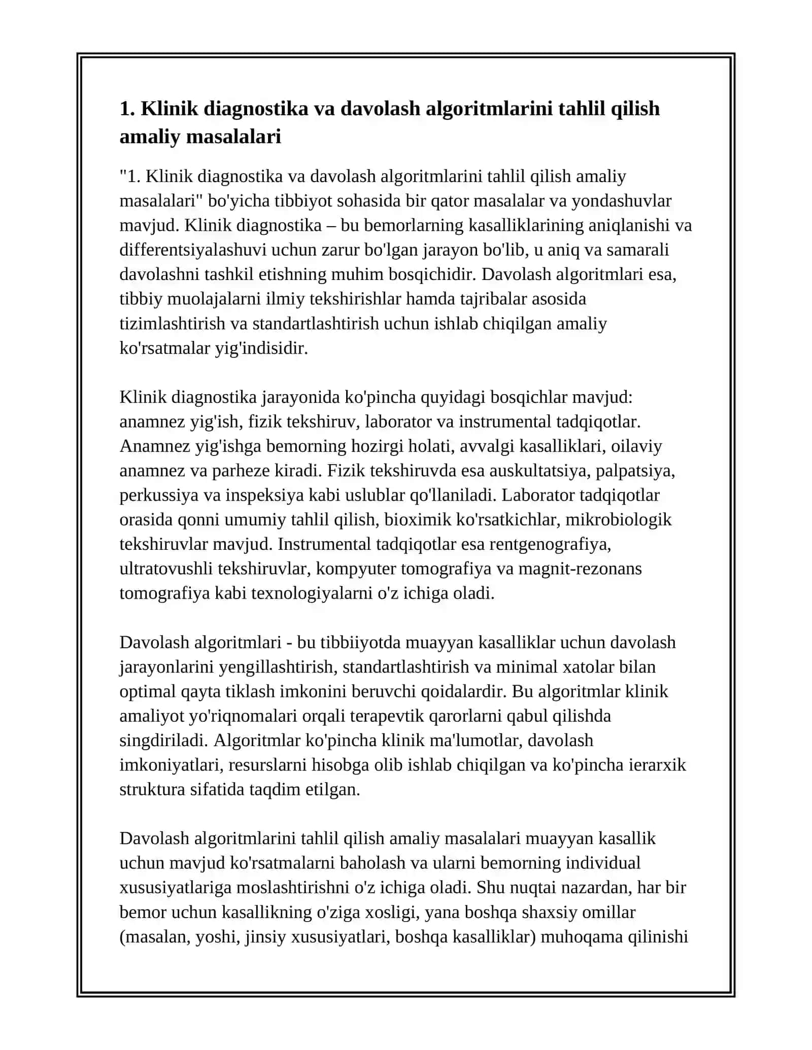 TIBBIYOT, BIOLOGIYA VA FARMATSIYANING AMALIY MASALALARINI OCHIB BERISH 2