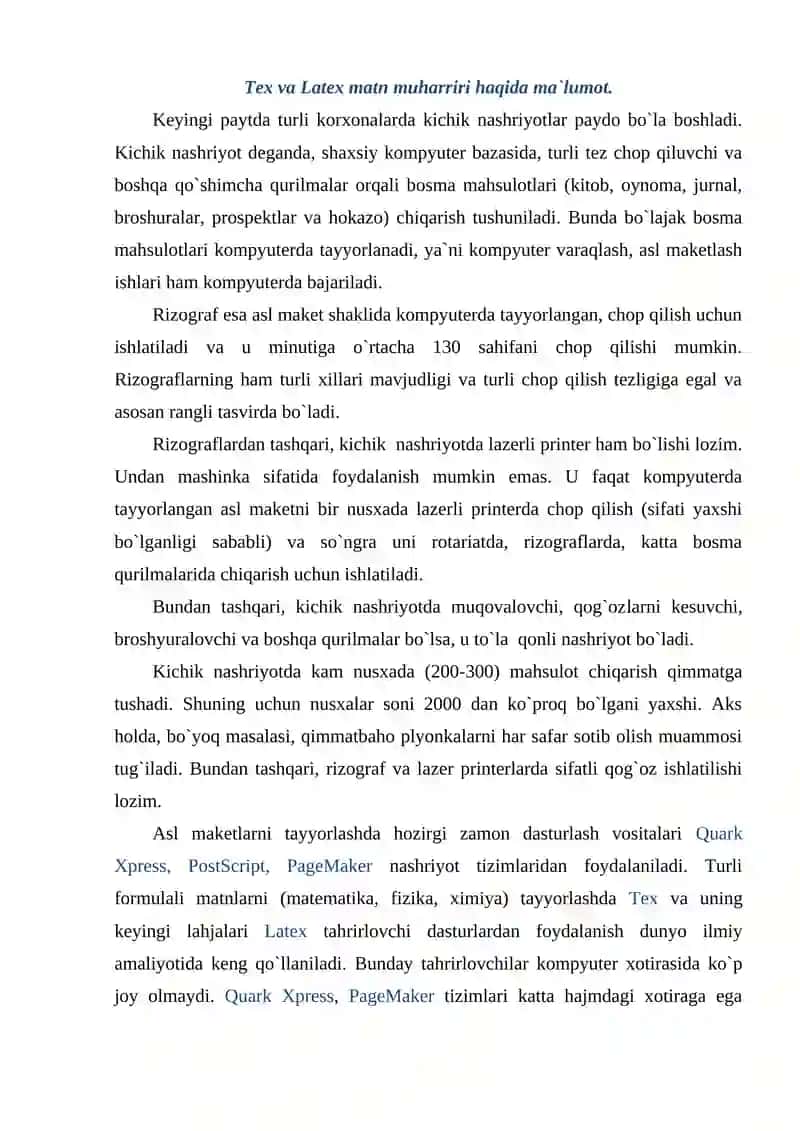 Tex va Latex matn muharriri haqida ma`lumot 2