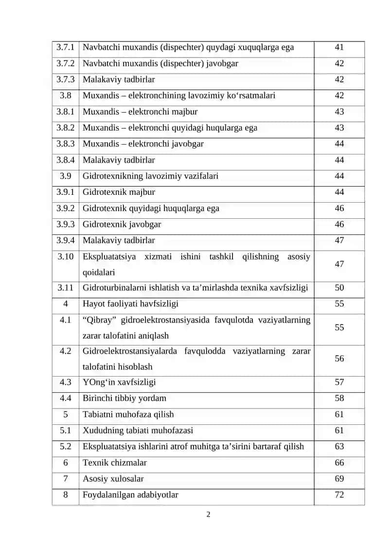 Qibray – 11 KGES inshootlarining qisqacha texnik xarakteristikalari 2