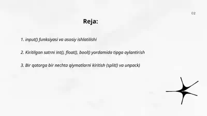 pythonda kiritiw operatotlari 2