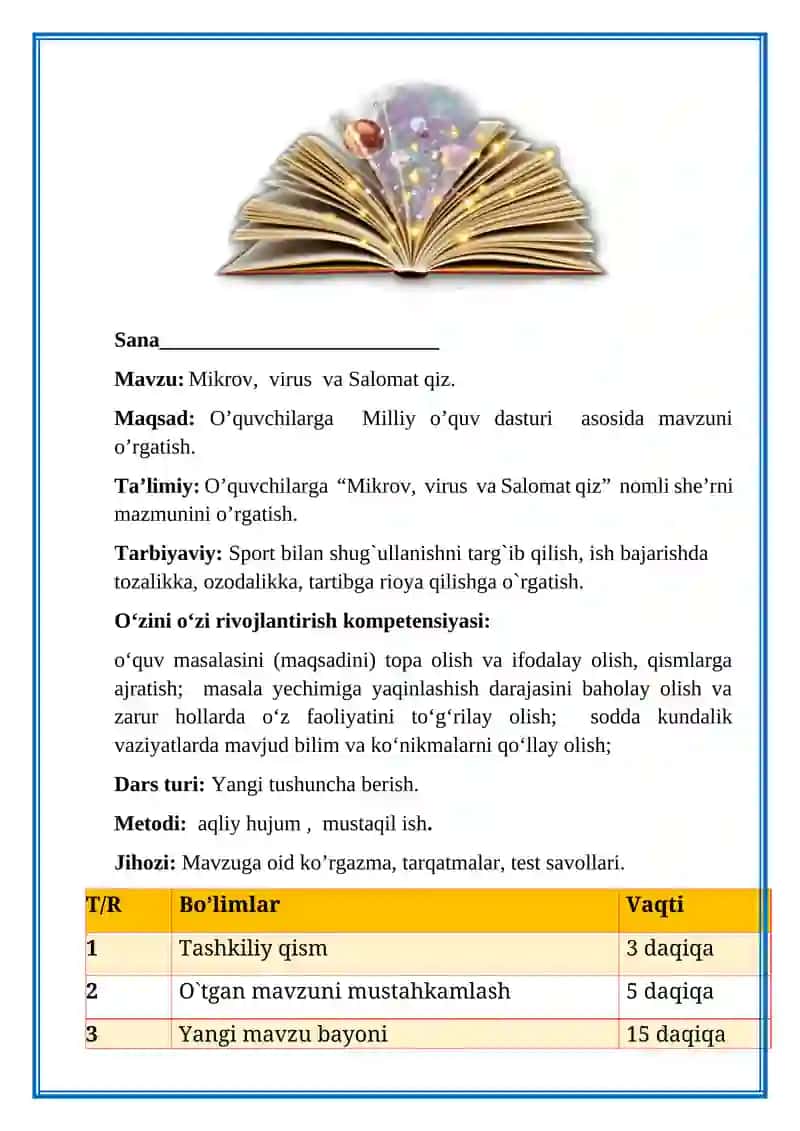 4-sin o'qish.Mikrob, virus va Salomat qiz. 2