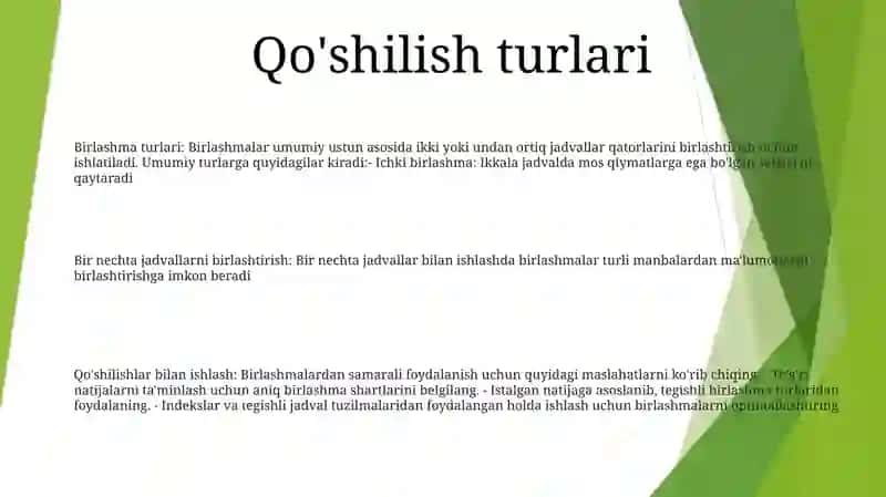 Bir Nechta Jadvallarni Birlashtirish 2
