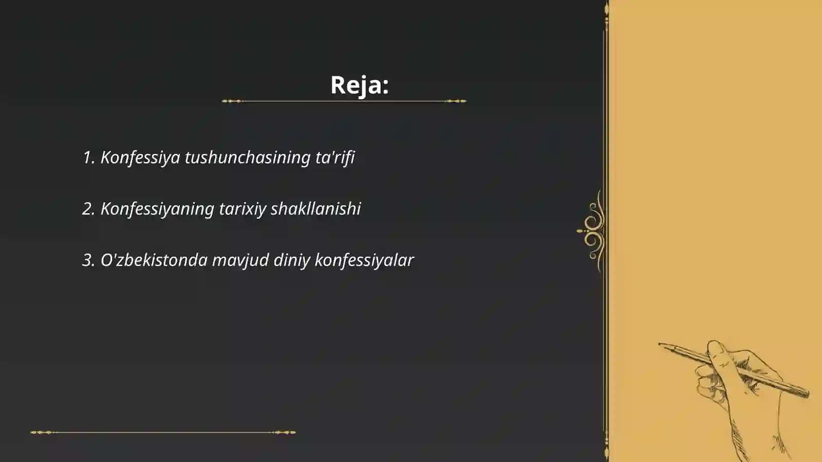 Konfessiya tushunchasining mohiyati va O'zbekistonda faoliyat yurituvchi diniy konfessiyalarning tasnifi 2