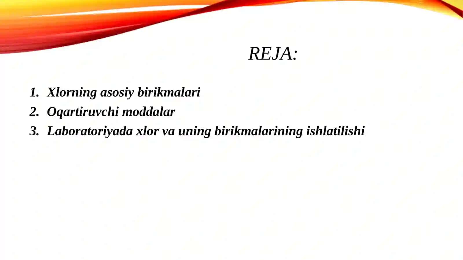 Xlor va uning birikmalari va laboratoriyada ishlatilishi 2