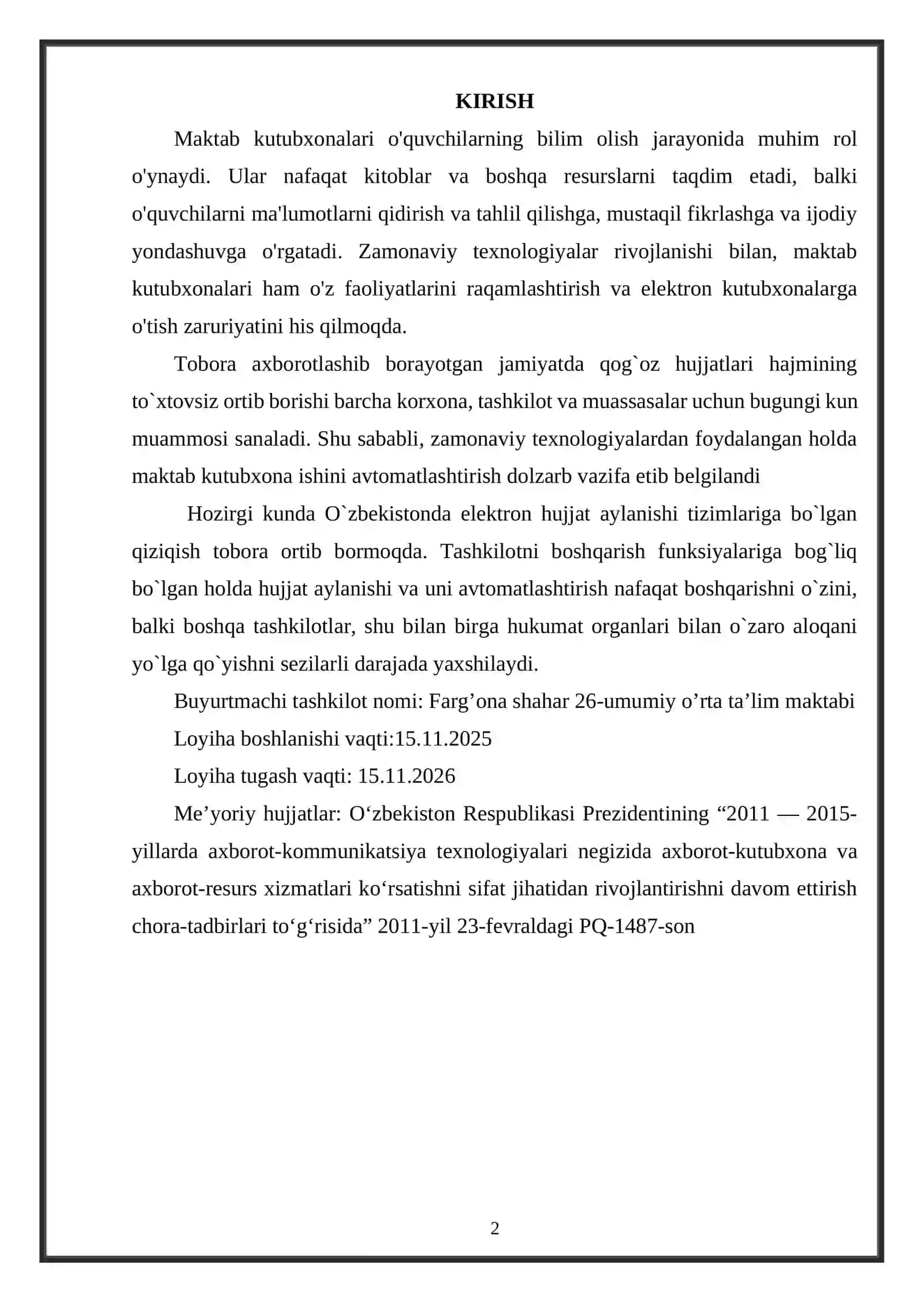 Maktab kutubxonalarini boshqarishga oid elektron kutubxona yaratish. 2
