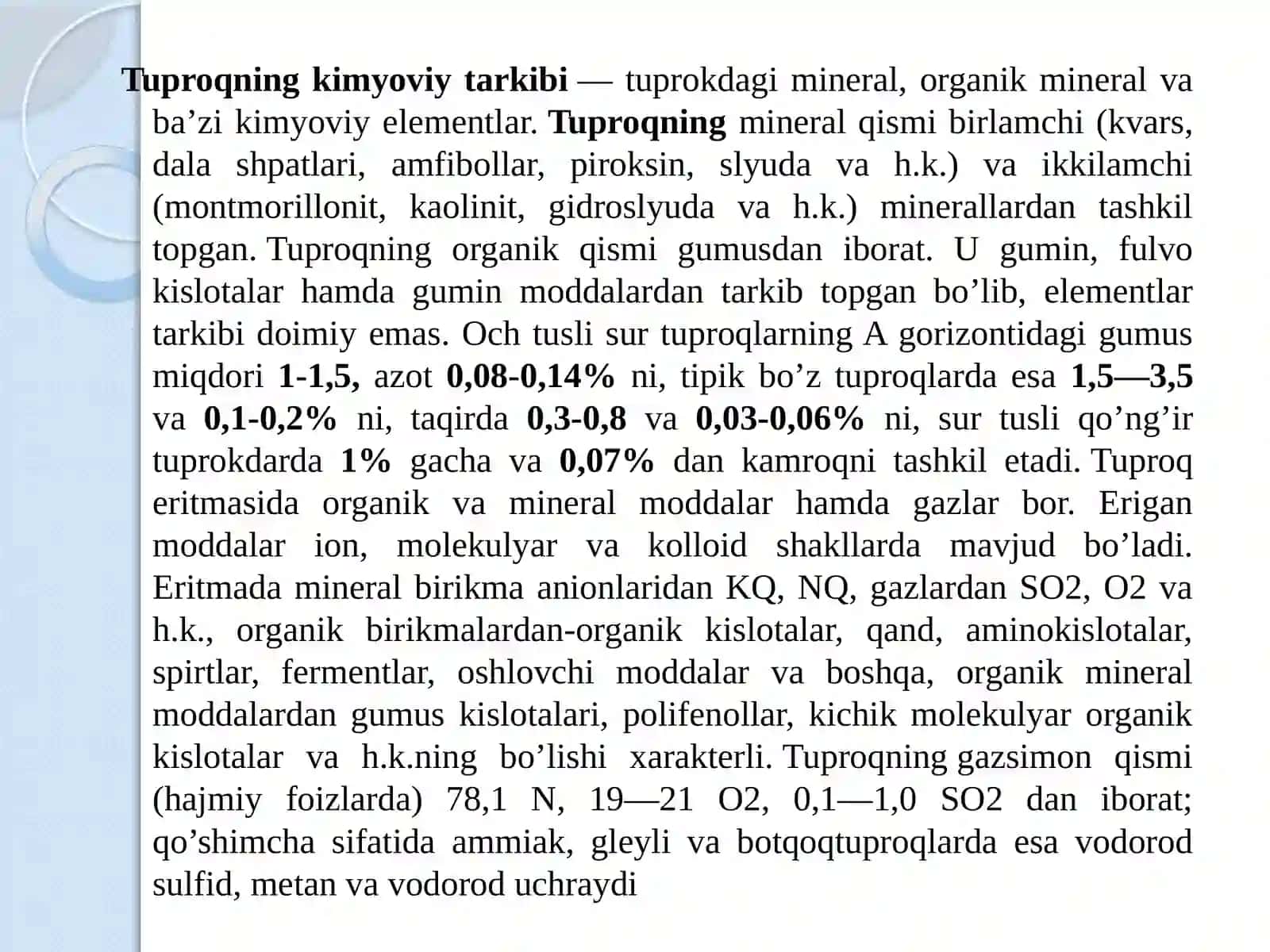 Tuproqning kimyoviy tarkibi 2